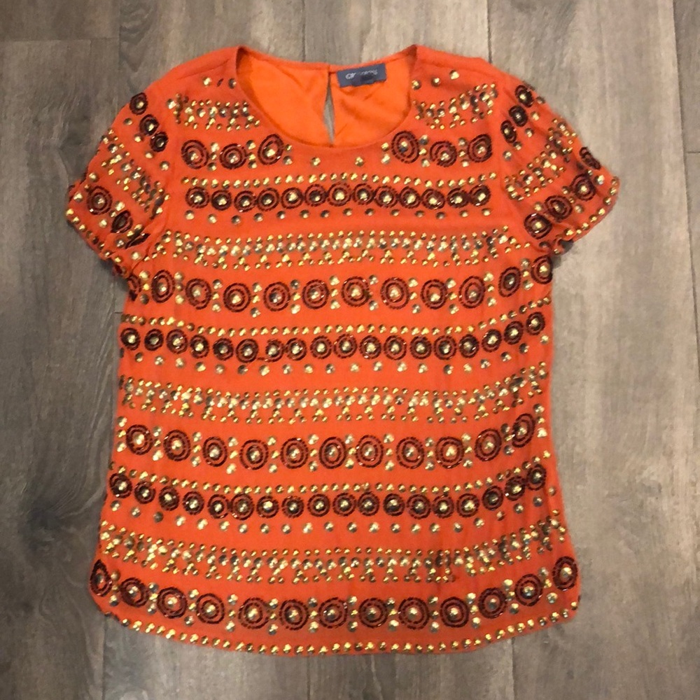 Gryphon New York Orange Beaded Top, size M